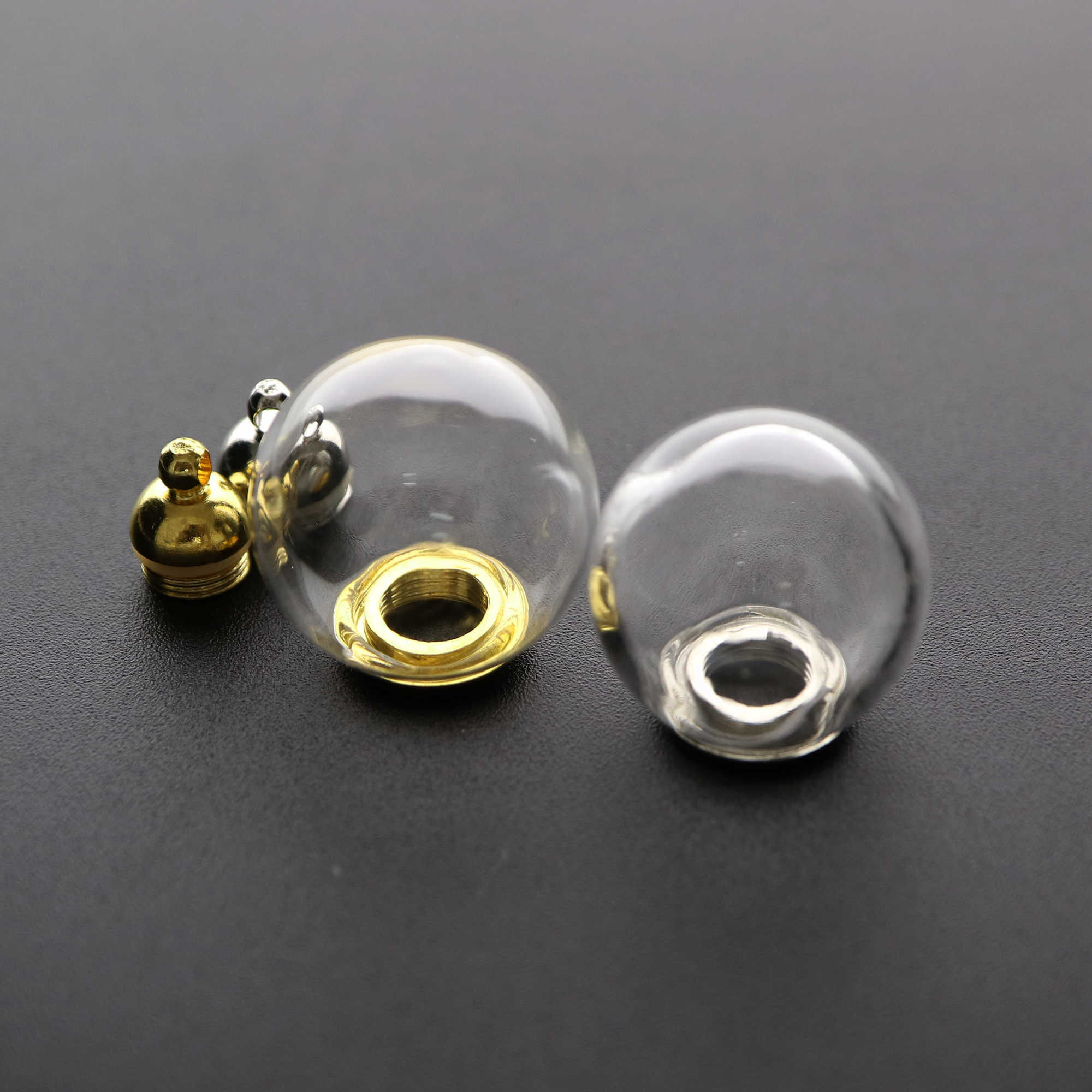 5Pcs 16-25MM Round Glass Dome Globe with 6MM Opening Silver Gold Plated Screw Cap for Perfume Liquid DIY Wish Vial Charm Supplies 1800515 - Click Image to Close